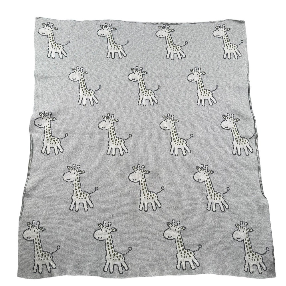 Gray White Giraffe Print 100 Cotton Knit Baby Blanket Safari Nursery 32x37 WP833